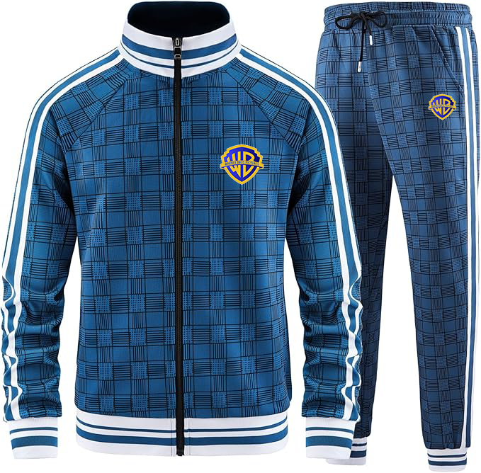 Men's Warner Bros  Tracksuits Full-zip Long Sleeve Plaid Track Jackets and Pants 2 Piece