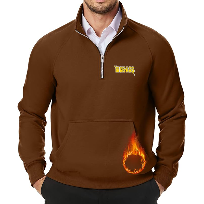 Men's Kick-Ass JMIERR  Quarter Zip Pullover Heavy Sweatshirts Warm Fleece Sweatshirt Polo