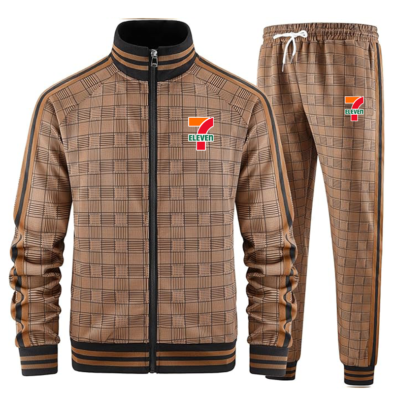 Men's 7-Eleven Tracksuits Full-zip Long Sleeve Plaid Track Jackets and Pants 2 Piece