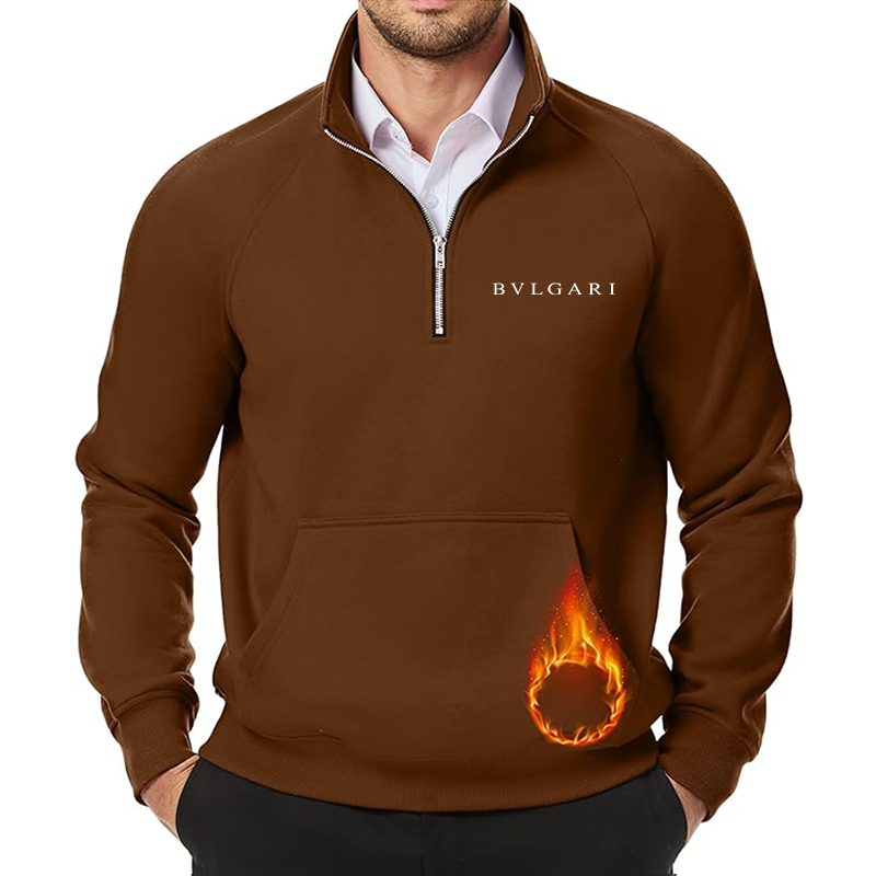 Men's BVLGARI JMIERR  Quarter Zip Pullover Heavy Sweatshirts Warm Fleece Sweatshirt Polo