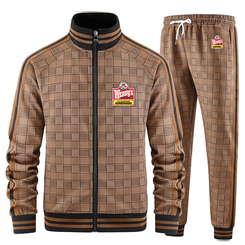 Men's Wendy's Tracksuits Full-zip Long Sleeve Plaid Track Jackets and Pants 2 Piece