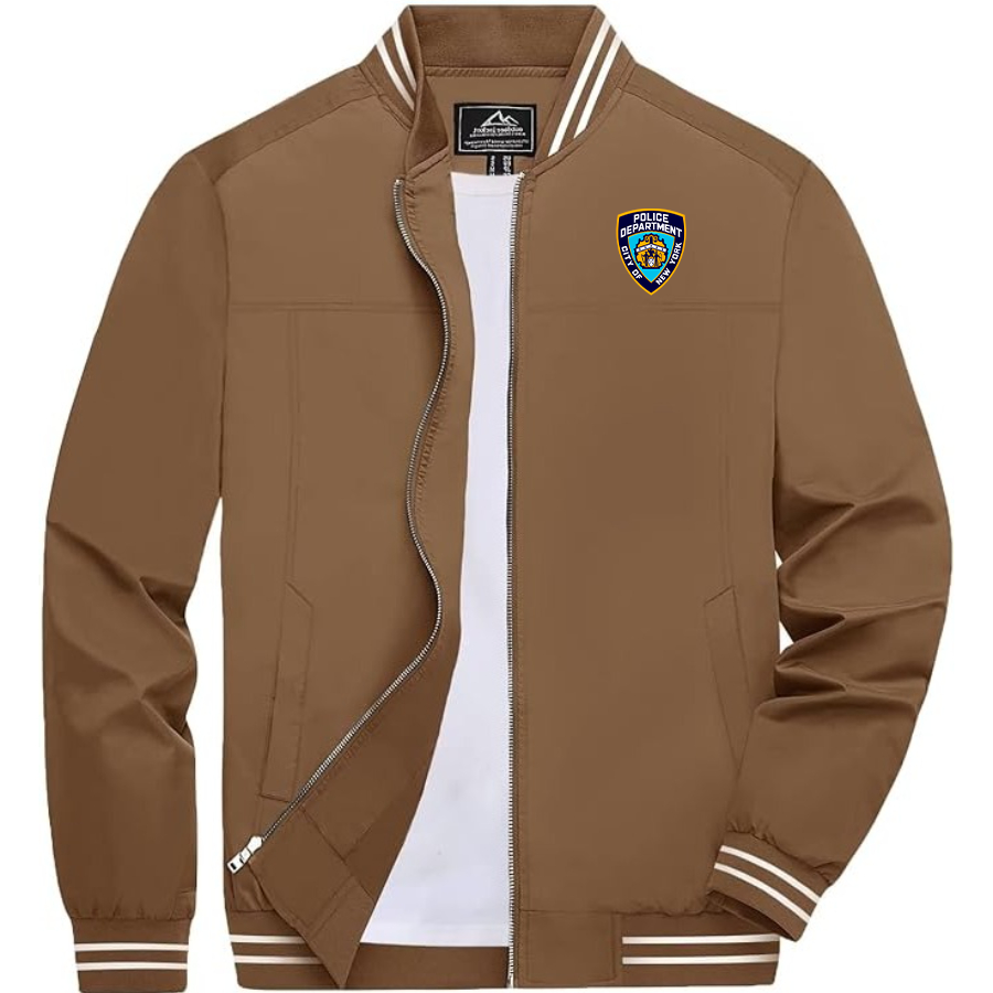 Men's NYPD Lightweight Zip-Up Bomber Jacket with Ribbed Collar and Cuffs Versatile Casual Outerwear
