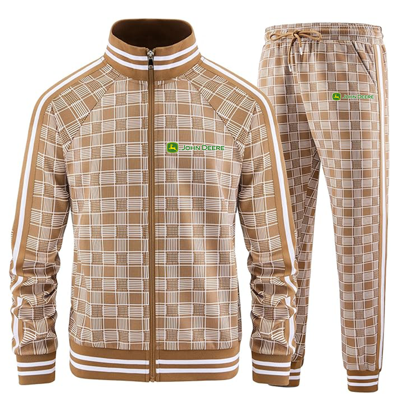 Men's John Deere Tracksuits Full-zip Long Sleeve Plaid Track Jackets and Pants 2 Piece