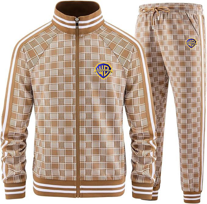 Men's Warner Bros  Tracksuits Full-zip Long Sleeve Plaid Track Jackets and Pants 2 Piece