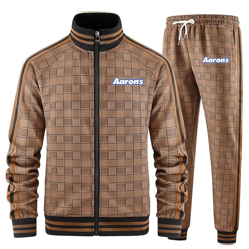 Men's Aarons Tracksuits Full-zip Long Sleeve Plaid Track Jackets and Pants 2 Piece