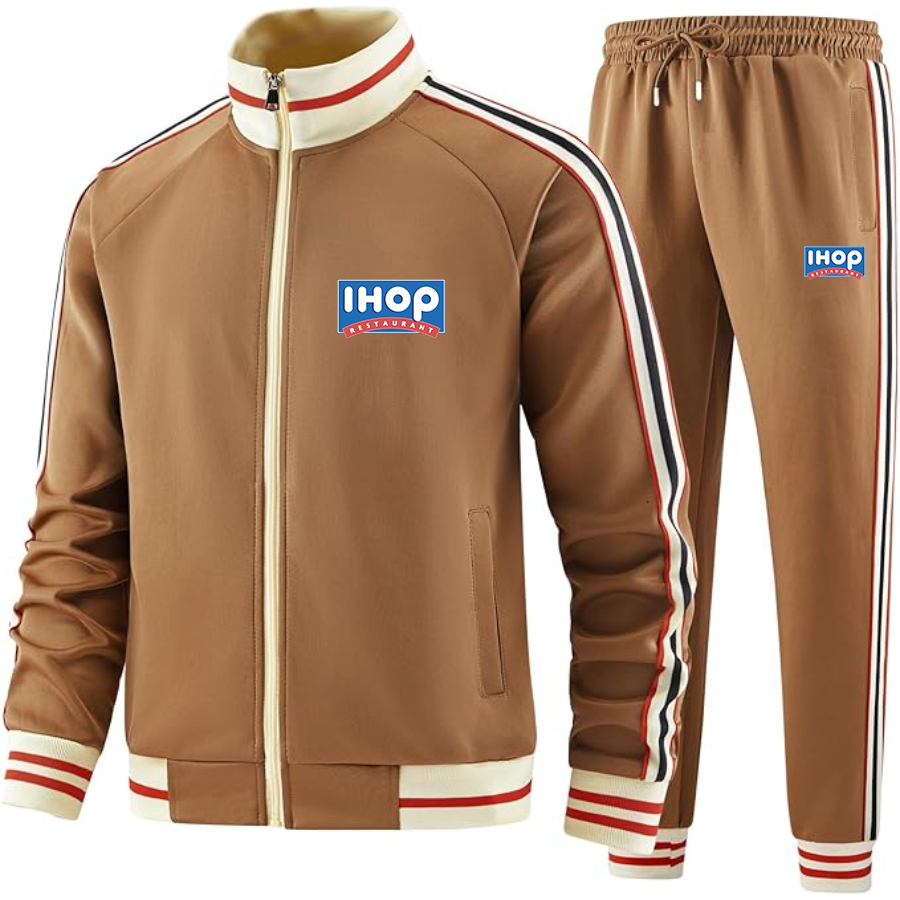 Men's ihop Two-Piece Designer Tracksuit with Bold Striped Accents and Zippered Front Elevated Athletic Wear