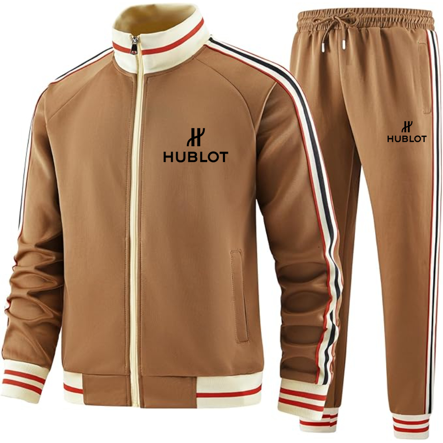 Men's Hublot  Two-Piece Designer Tracksuit with Bold Striped Accents and Zippered Front Elevated Athletic Wear