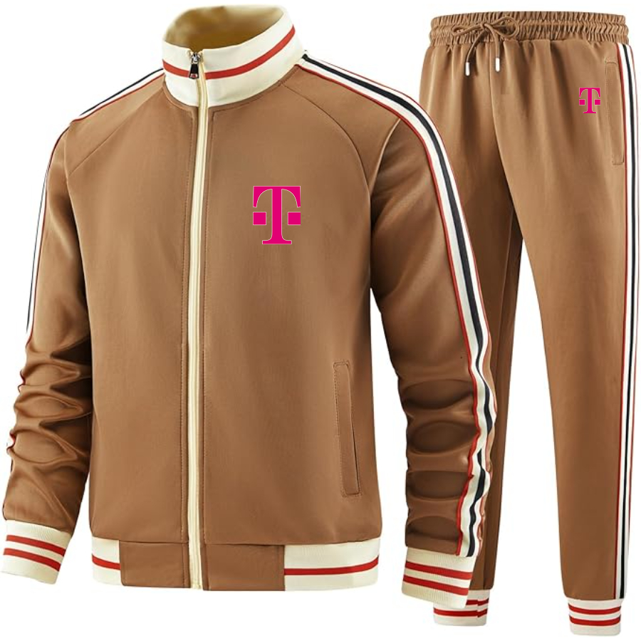 Men's  T-Mobile Two-Piece Designer Tracksuit with Bold Striped Accents and Zippered Front Elevated Athletic Wear