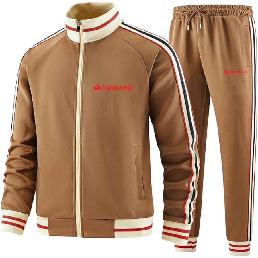 Men's  Santander Two-Piece Designer Tracksuit with Bold Striped Accents and Zippered Front Elevated Athletic Wear