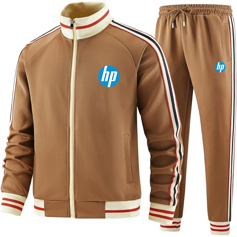 Men's hp Two-Piece Designer Tracksuit with Bold Striped Accents and Zippered Front Elevated Athletic Wear