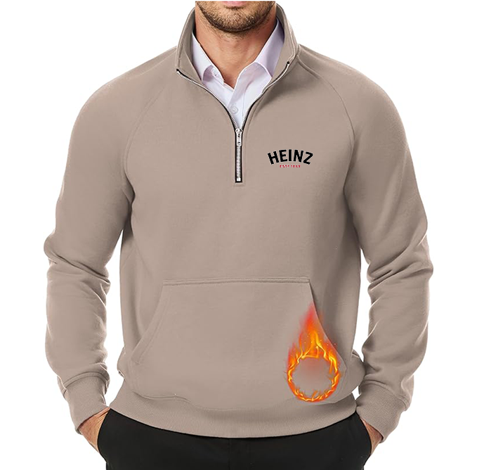 Men's HEINZ JMIERR  Quarter Zip Pullover Heavy Sweatshirts Warm Fleece Sweatshirt Polo