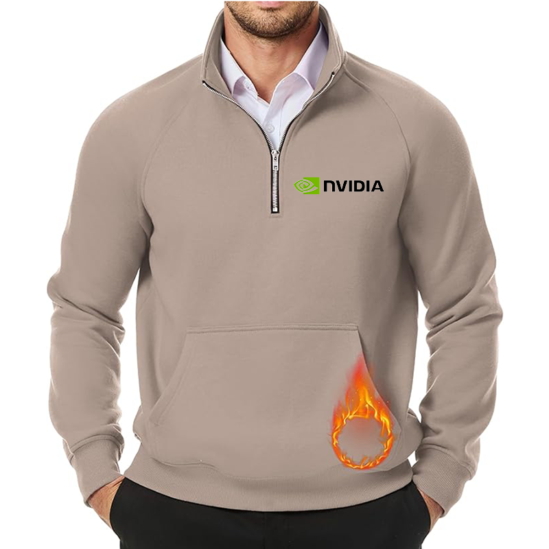 Men's NVIDIA JMIERR  Quarter Zip Pullover Heavy Sweatshirts Warm Fleece Sweatshirt Polo