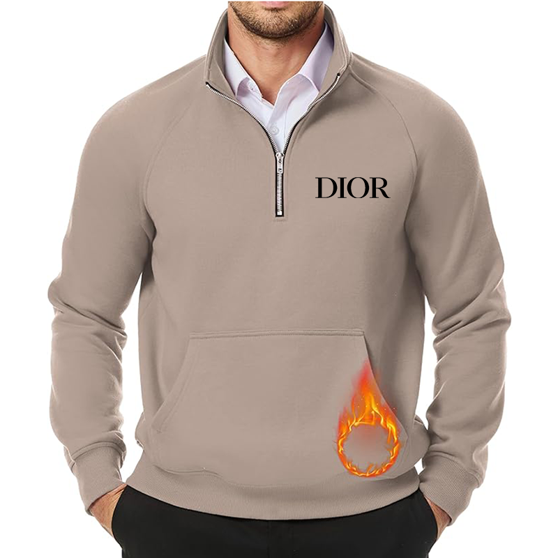 Men's Dior JMIERR  Quarter Zip Pullover Heavy Sweatshirts Warm Fleece Sweatshirt Polo