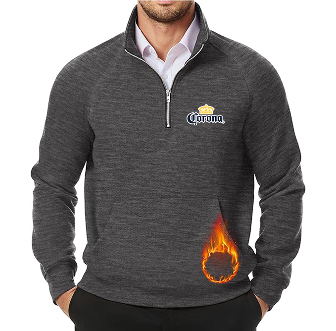 Men's Corona JMIERR  Quarter Zip Pullover Heavy Sweatshirts Warm Fleece Sweatshirt Polo
