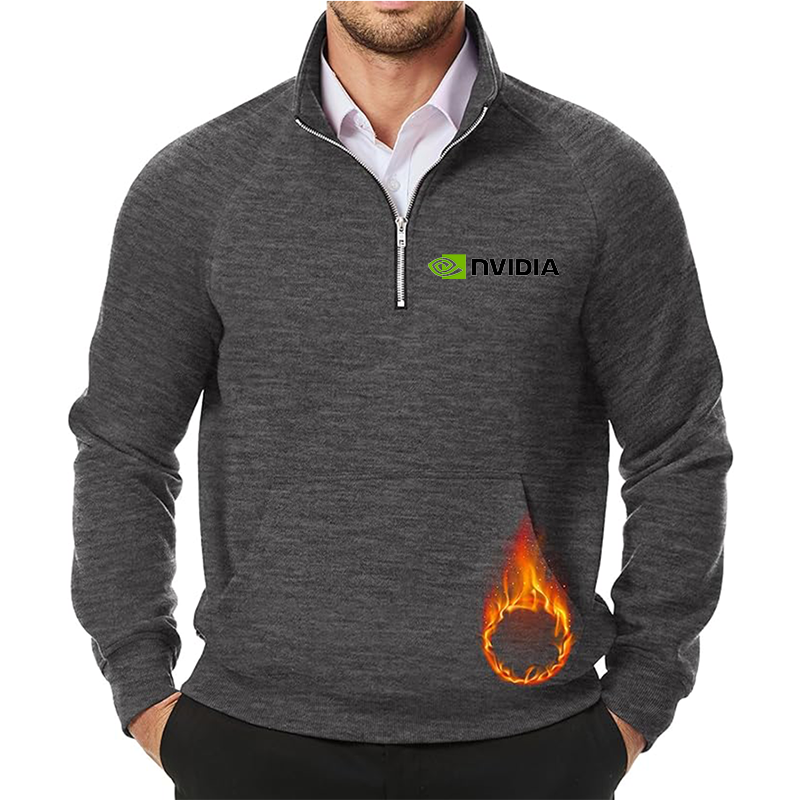 Men's NVIDIA JMIERR  Quarter Zip Pullover Heavy Sweatshirts Warm Fleece Sweatshirt Polo