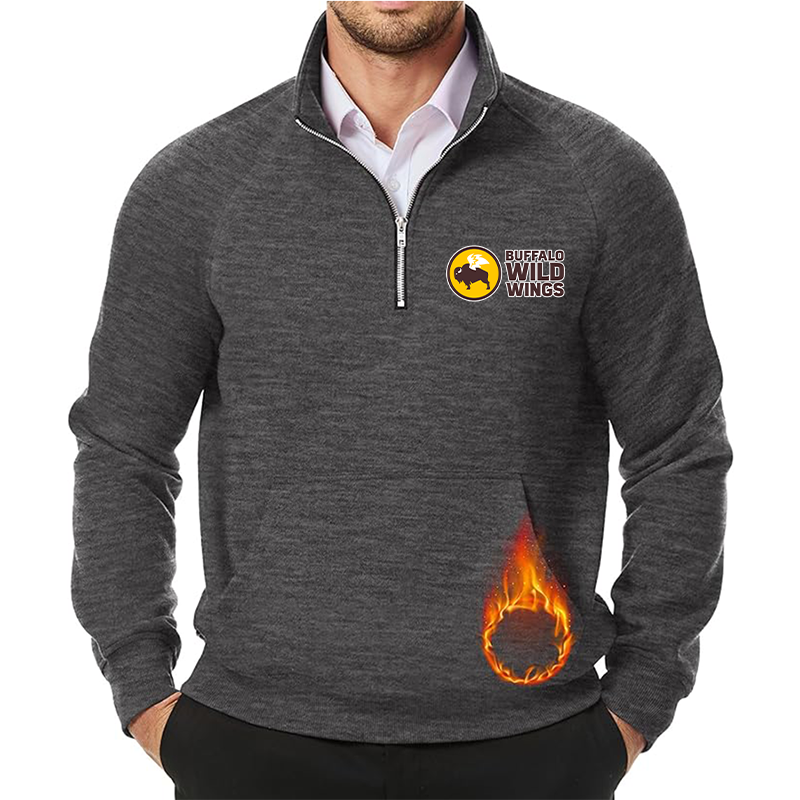 Men's Buffalo Wild Wings JMIERR  Quarter Zip Pullover Heavy Sweatshirts Warm Fleece Sweatshirt Polo