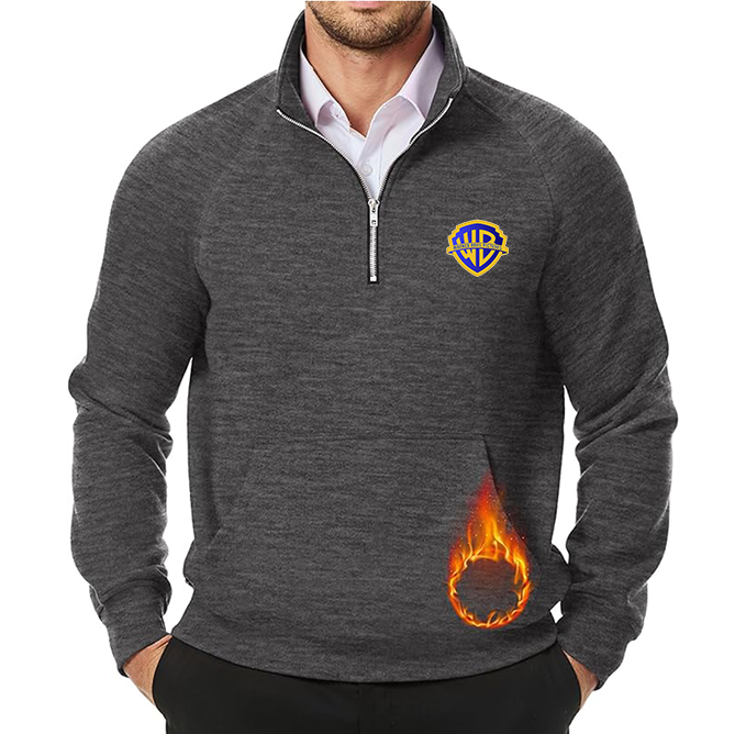 Men's Warner Bros JMIERR  Quarter Zip Pullover Heavy Sweatshirts Warm Fleece Sweatshirt Polo
