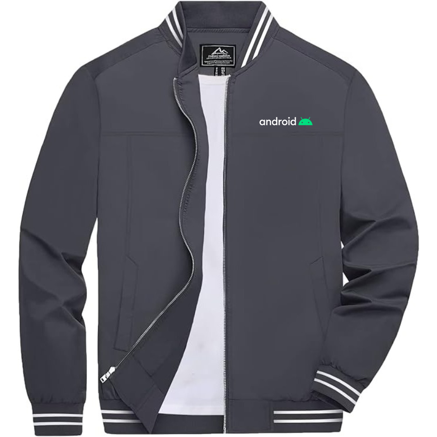 Men's Android Lightweight Zip-Up Bomber Jacket with Ribbed Collar and Cuffs Versatile Casual Outerwear