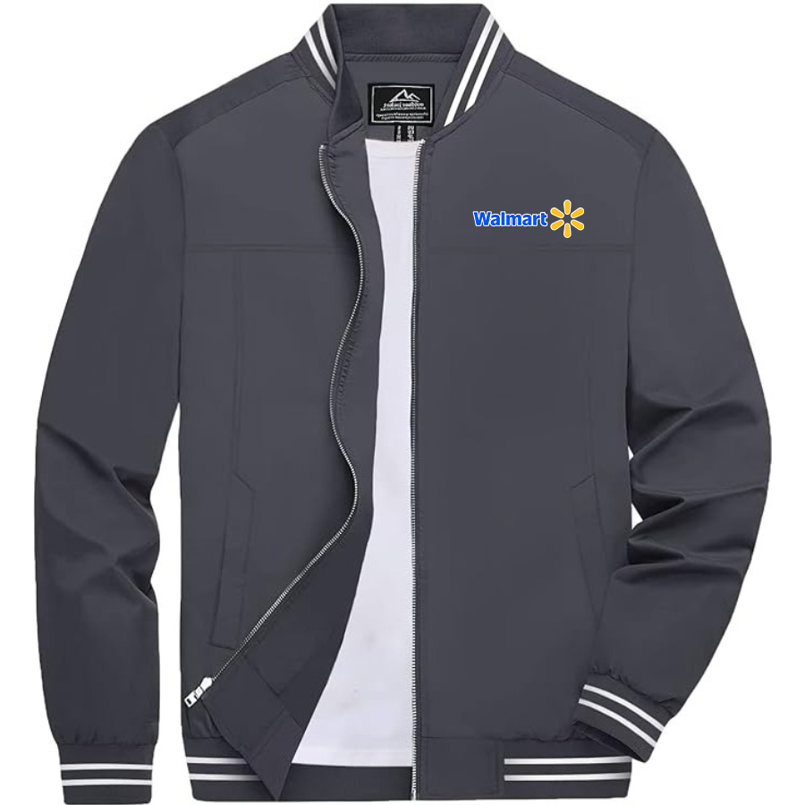 Men's Walmart Lightweight Zip-Up Bomber Jacket with Ribbed Collar and Cuffs Versatile Casual Outerwear