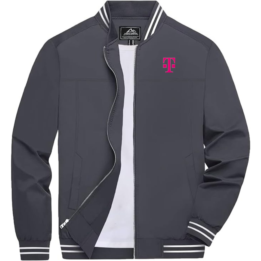 Men's T-Mobile Lightweight Zip-Up Bomber Jacket with Ribbed Collar and Cuffs Versatile Casual Outerwear