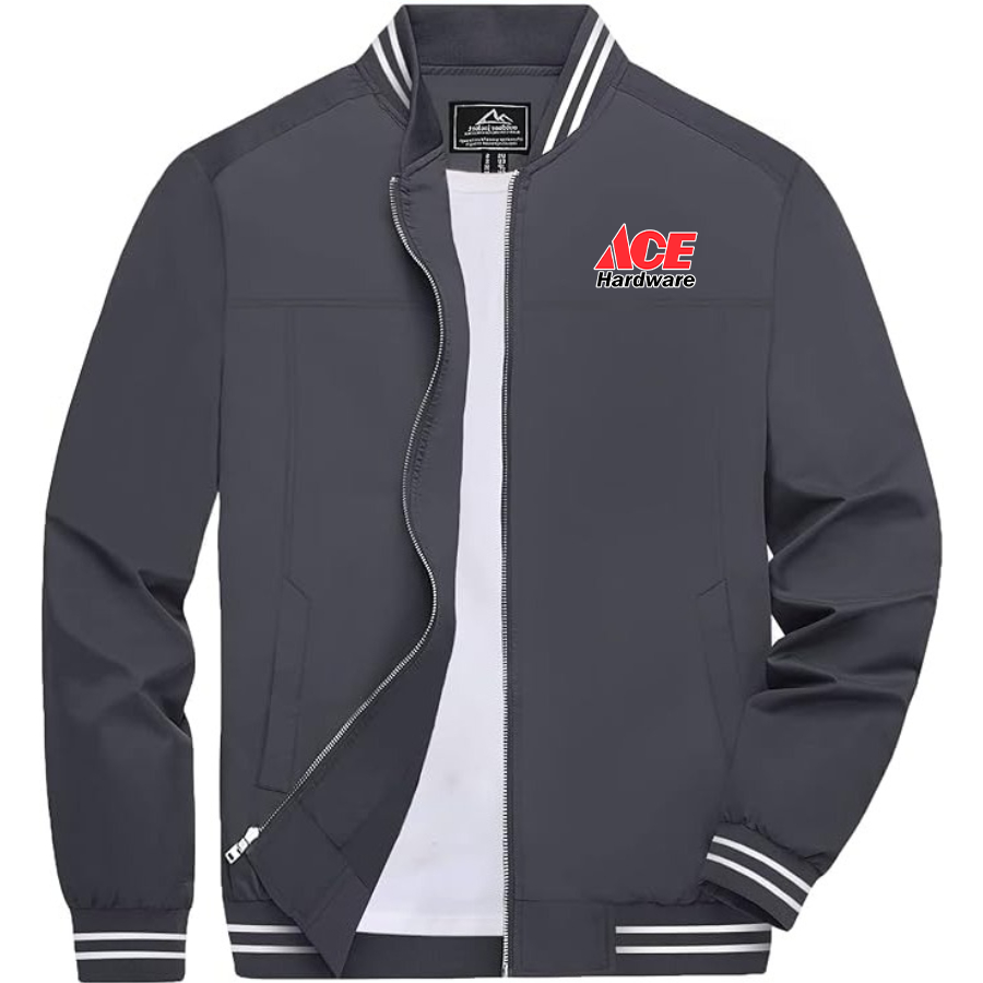 Men's  Ace Lightweight Zip-Up Bomber Jacket with Ribbed Collar and Cuffs Versatile Casual Outerwear