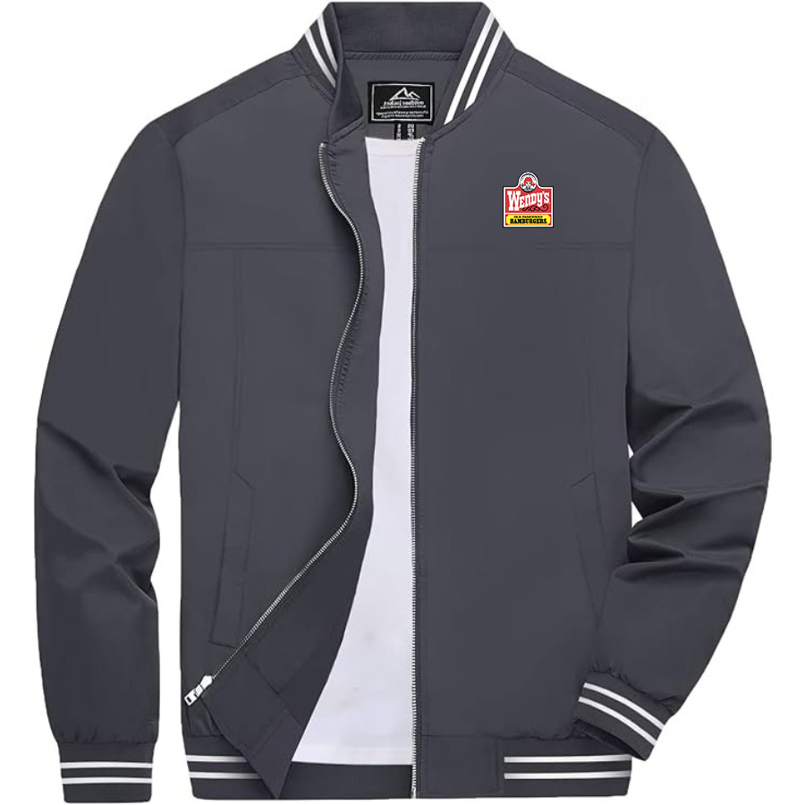 Men's Wendy's Lightweight Zip-Up Bomber Jacket with Ribbed Collar and Cuffs Versatile Casual Outerwear