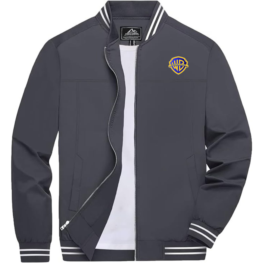 Men's Warner Bros Lightweight Zip-Up Bomber Jacket with Ribbed Collar and Cuffs Versatile Casual Outerwear