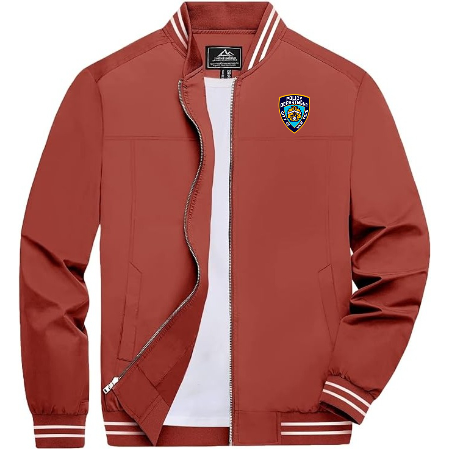 Men's NYPD Lightweight Zip-Up Bomber Jacket with Ribbed Collar and Cuffs Versatile Casual Outerwear