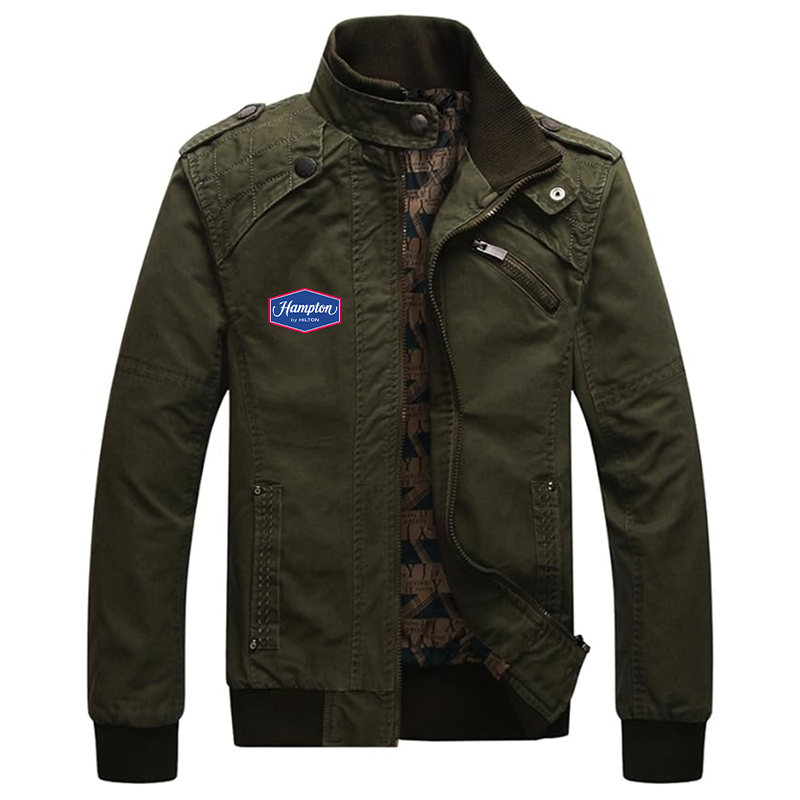 Men's Hampton Dwar Casual Washed Cotton Military Outdoor Jackets with Shoulder Straps