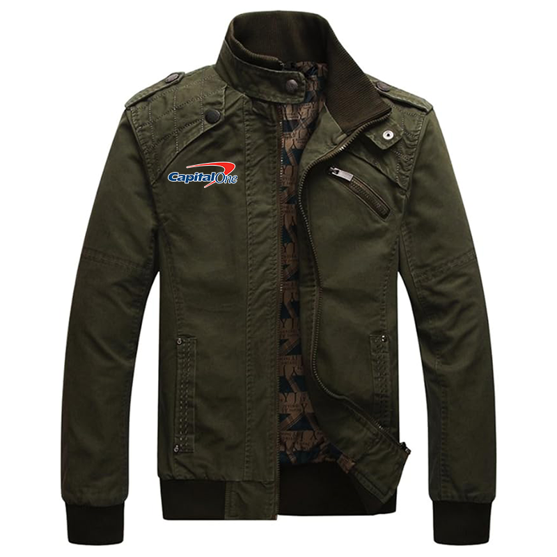 Men's Capital One Dwar Casual Washed Cotton Military Outdoor Jackets with Shoulder Straps