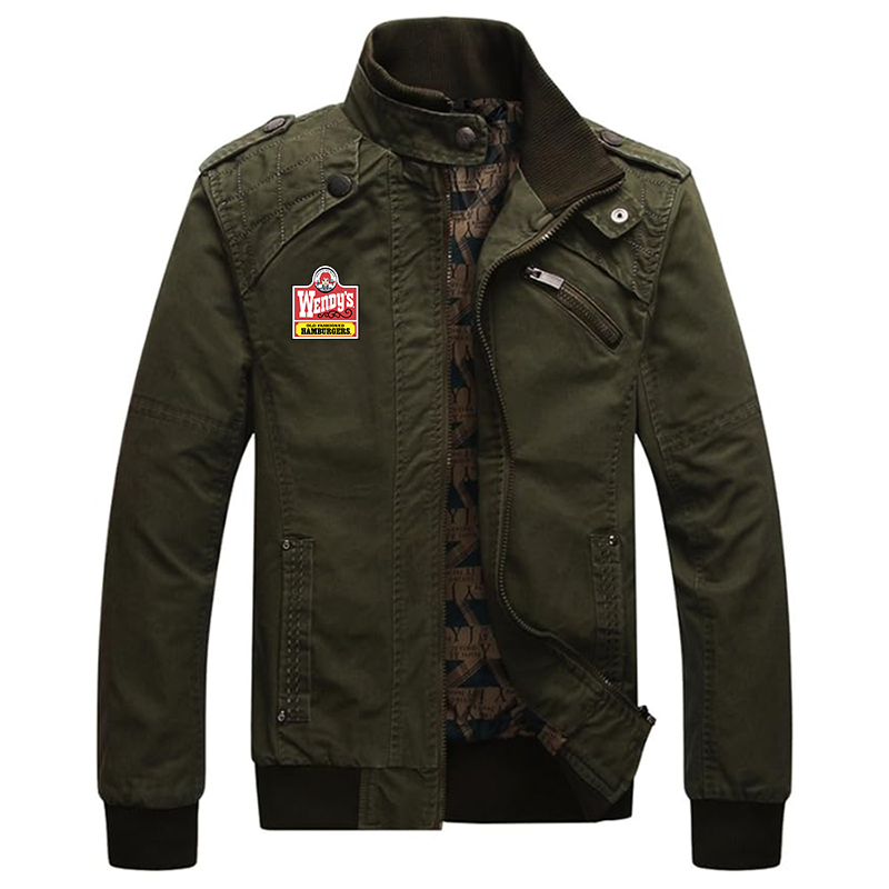Men's Wendy's  Dwar Casual Washed Cotton Military Outdoor Jackets with Shoulder Straps