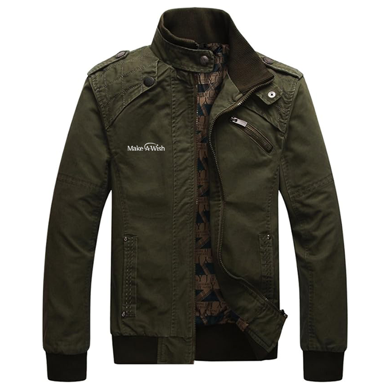 Men's Make-A-Wish Dwar Casual Washed Cotton Military Outdoor Jackets with Shoulder Straps