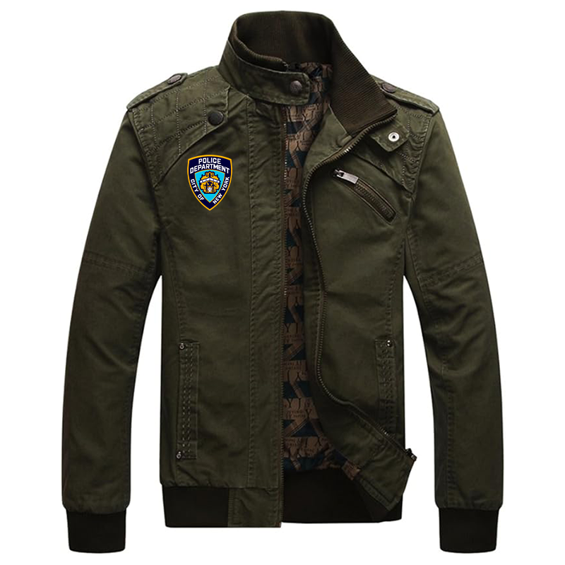 Men's NYPD Dwar Casual Washed Cotton Military Outdoor Jackets with Shoulder Straps