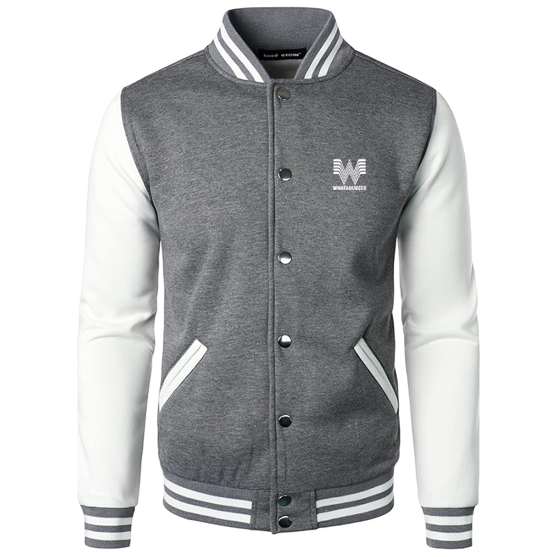Men's What A Burger Varsity Baseball Jacket Cotton Blend Letterman Jackets