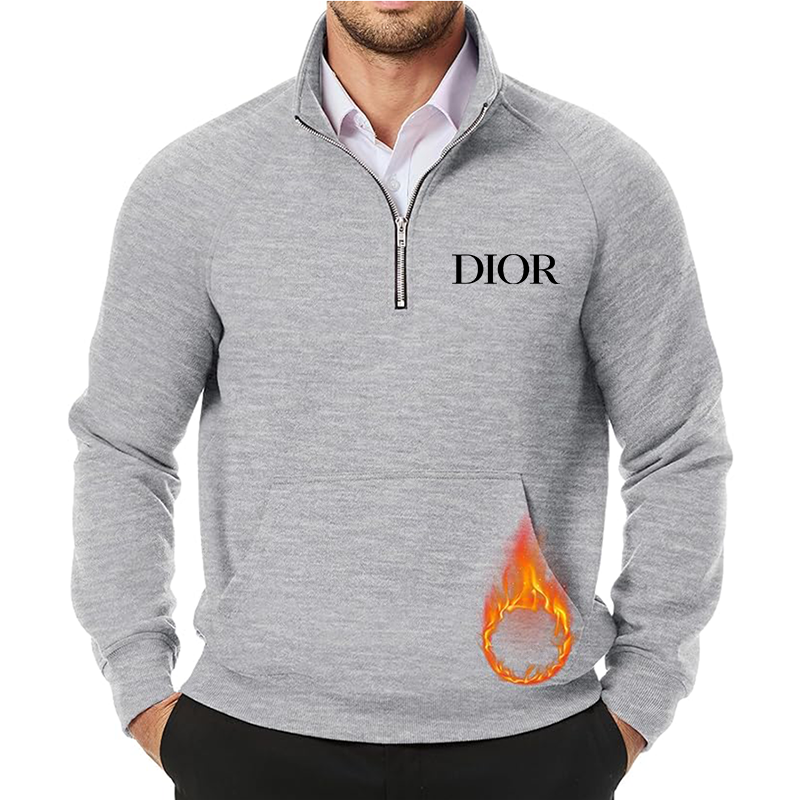 Men's Dior JMIERR  Quarter Zip Pullover Heavy Sweatshirts Warm Fleece Sweatshirt Polo