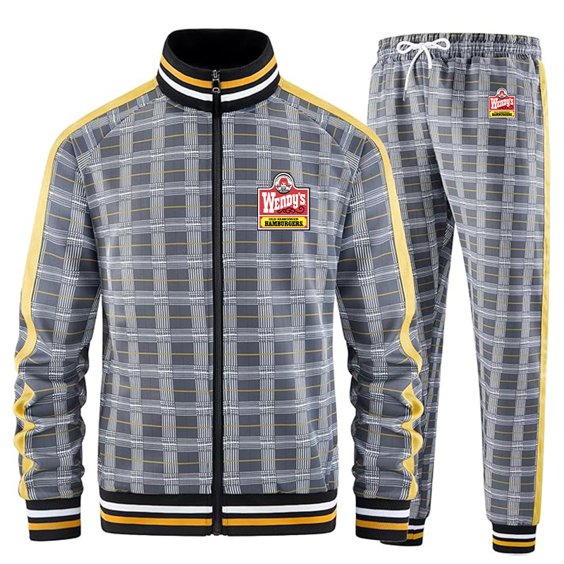 Men's Wendy's Tracksuits Full-zip Long Sleeve Plaid Track Jackets and Pants 2 Piece