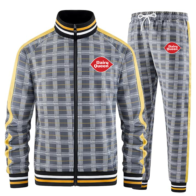 Men's Dairy Queen Tracksuits Full-zip Long Sleeve Plaid Track Jackets and Pants 2 Piece
