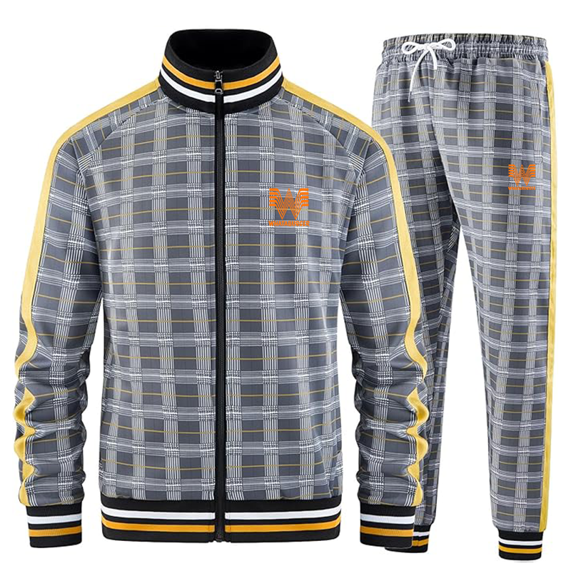 Men's What A Burger Tracksuits Full-zip Long Sleeve Plaid Track Jackets and Pants 2 Piece
