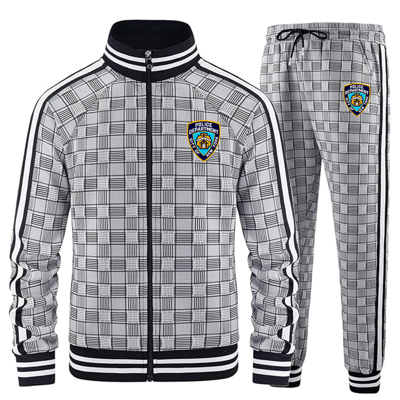 Men's NYPD Tracksuits Full-zip Long Sleeve Plaid Track Jackets and Pants 2 Piece