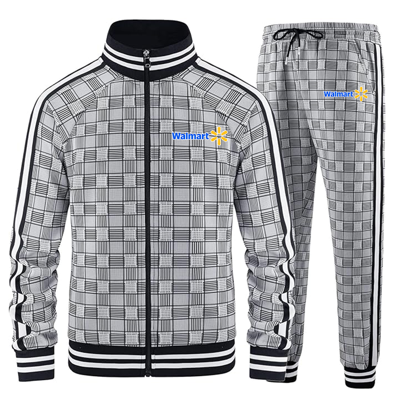 Men's Walmart Tracksuits Full-zip Long Sleeve Plaid Track Jackets and Pants 2 Piece