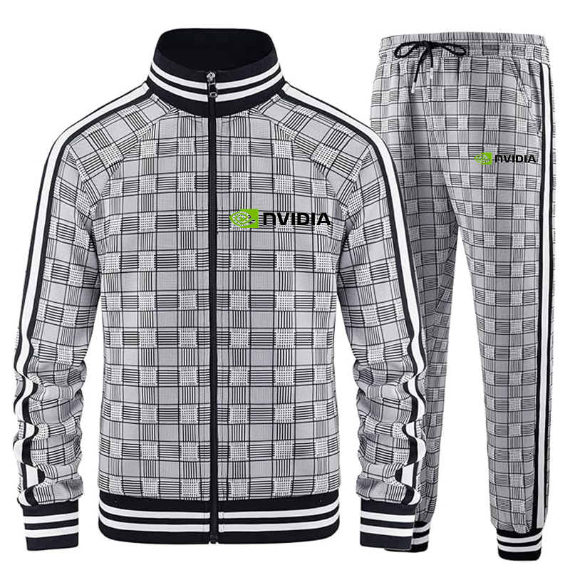 Men's NVIDIA Tracksuits Full-zip Long Sleeve Plaid Track Jackets and Pants 2 Piece