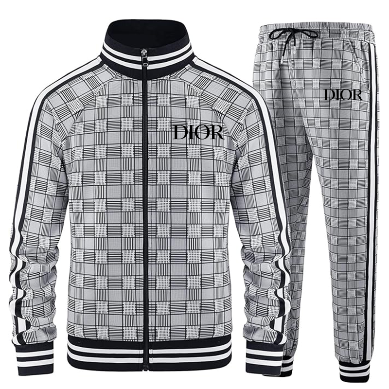 Men's Dior Tracksuits Full-zip Long Sleeve Plaid Track Jackets and Pants 2 Piece