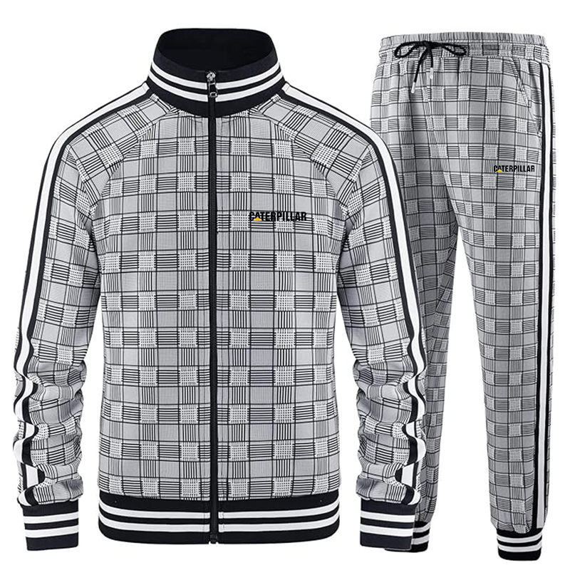 Men's Caterpillar Tracksuits Full-zip Long Sleeve Plaid Track Jackets and Pants 2 Piece