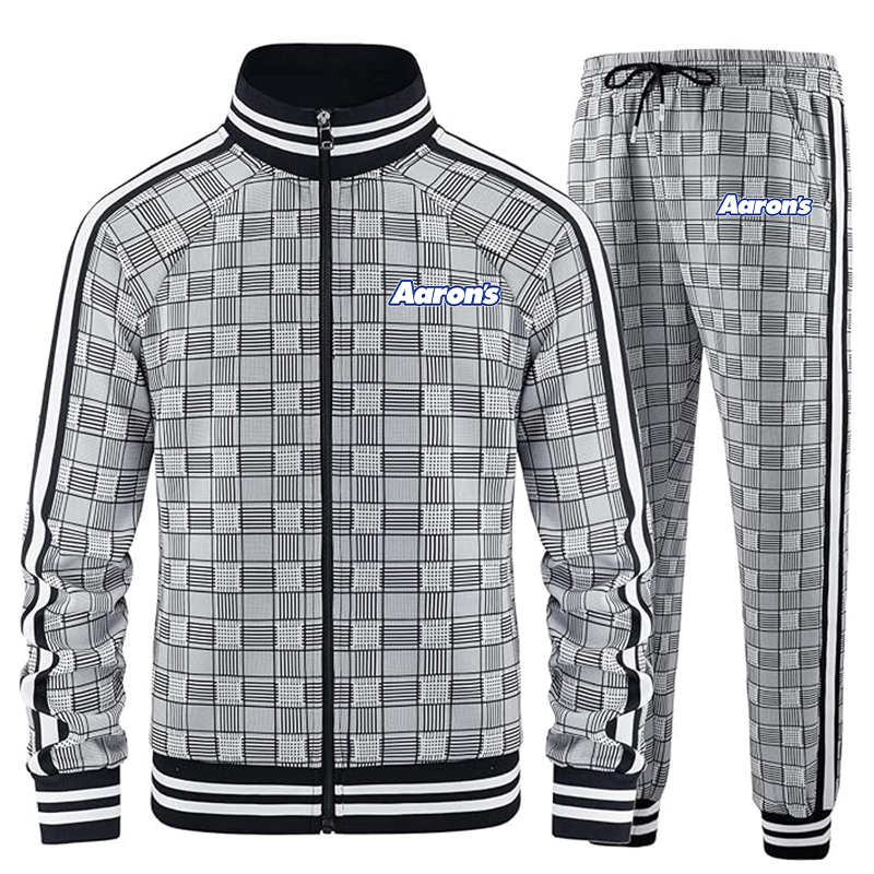 Men's Aarons Tracksuits Full-zip Long Sleeve Plaid Track Jackets and Pants 2 Piece