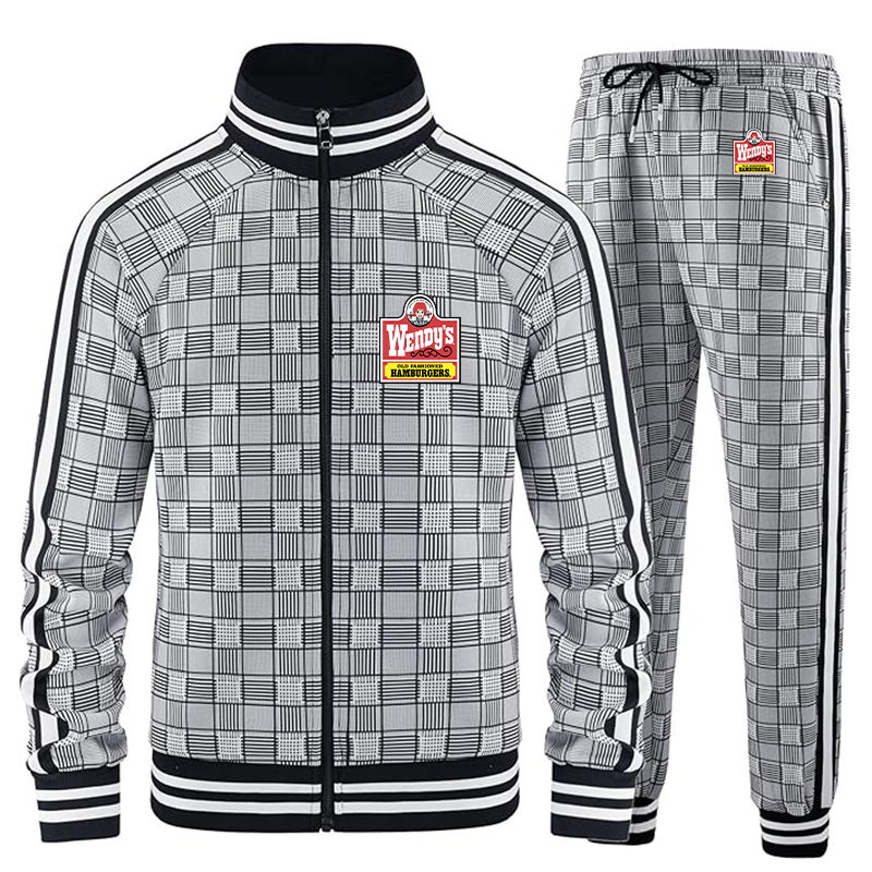 Men's Wendy's Tracksuits Full-zip Long Sleeve Plaid Track Jackets and Pants 2 Piece