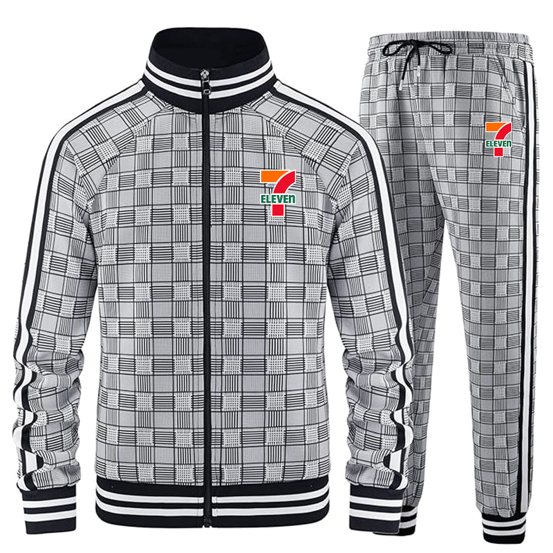 Men's 7-Eleven Tracksuits Full-zip Long Sleeve Plaid Track Jackets and Pants 2 Piece
