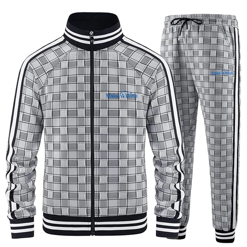 Men's Make-A-Wish Tracksuits Full-zip Long Sleeve Plaid Track Jackets and Pants 2 Piece
