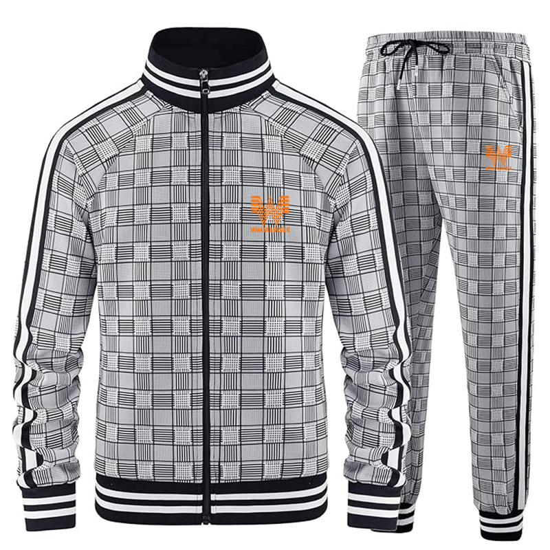 Men's What A Burger Tracksuits Full-zip Long Sleeve Plaid Track Jackets and Pants 2 Piece