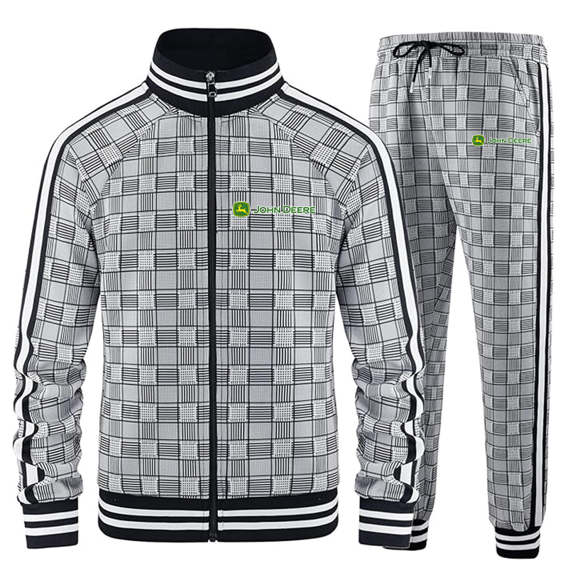 Men's John Deere Tracksuits Full-zip Long Sleeve Plaid Track Jackets and Pants 2 Piece