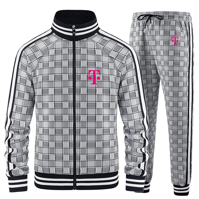 Men's T-Mobile Tracksuits Full-zip Long Sleeve Plaid Track Jackets and Pants 2 Piece